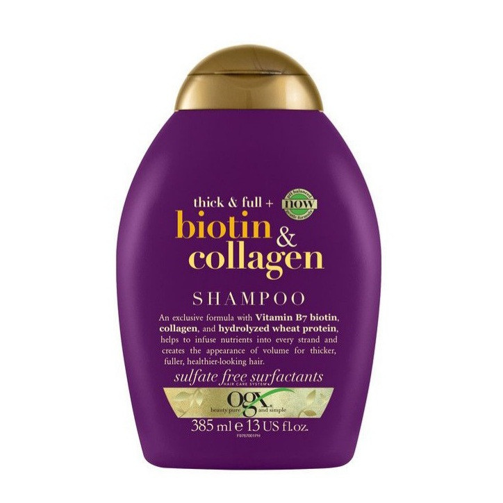 شامپو مو او جی ایکس مدل biotin & collagen حجم 385 میلی‌لیتر، تقویت‌کننده، ضد ریزش، ترمیم‌کننده، آبرسان، براق‌کننده، بدون سولفات، مناسب انواع مو