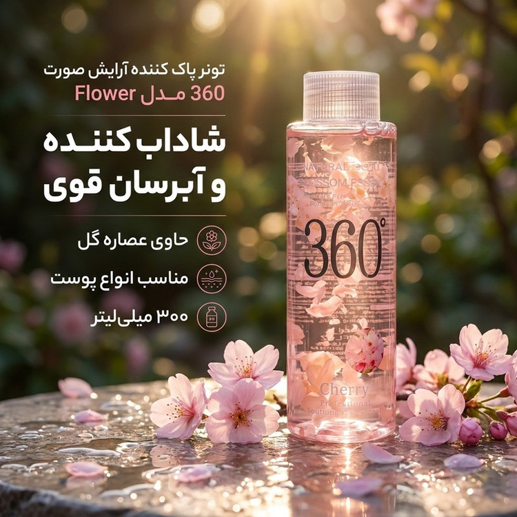 تونر پاک کننده آرایش صورت 360 مدل Flower حجم 300 میلی لیتر
